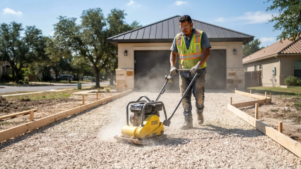 Concrete driveway base preparation San Antonio