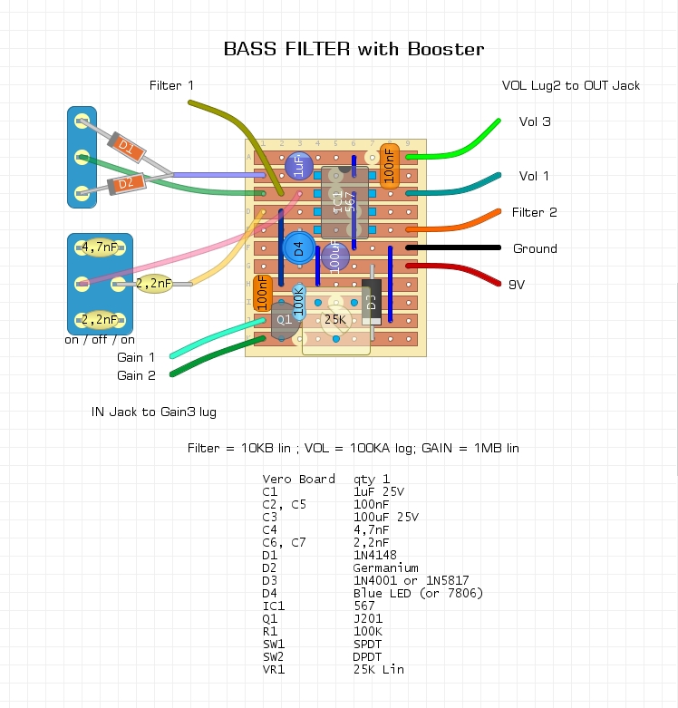 Bass Filter [w added Booster] REDUX1,2 Compact w 2PDT