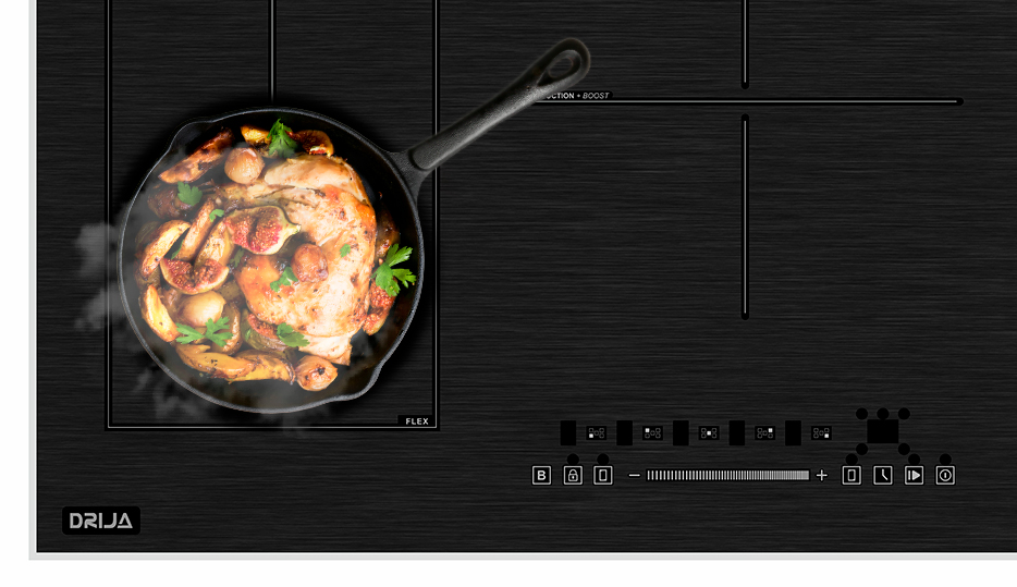 Estufa de inducción Drija Munich 90 con panel táctil y múltiples zonas flexibles.