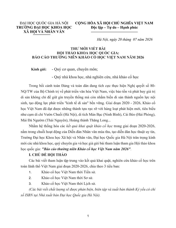 Thư mời viết bài Hội thảo - Trang 1