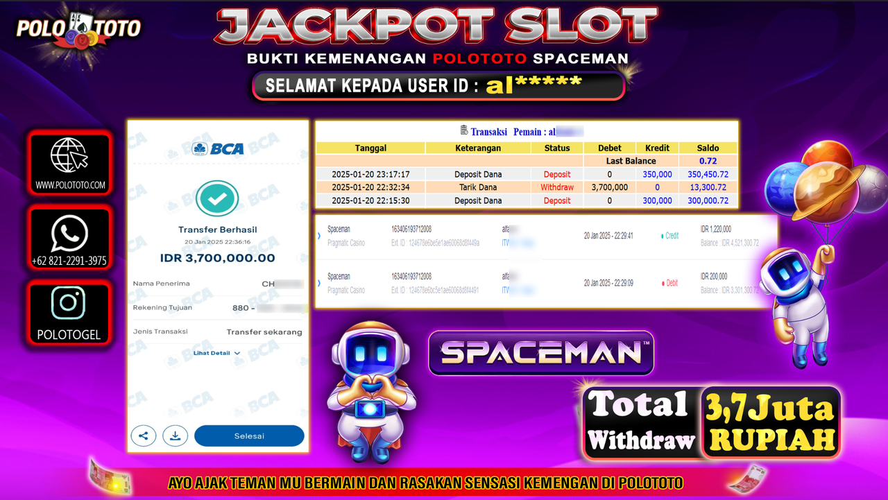 POLOTOTO JACKPOT SLOT SPACEMAN Rp.3,700.000,-