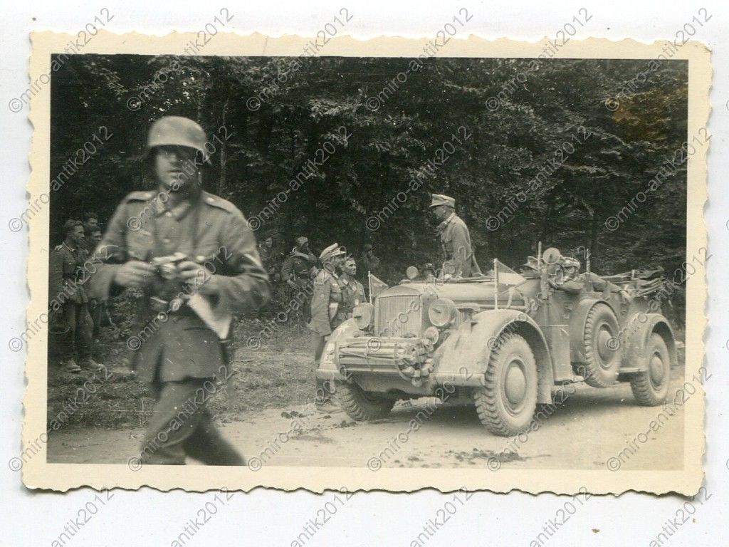 Foto, PKW mit Stander Kommandeur Gebirgsjäger be
