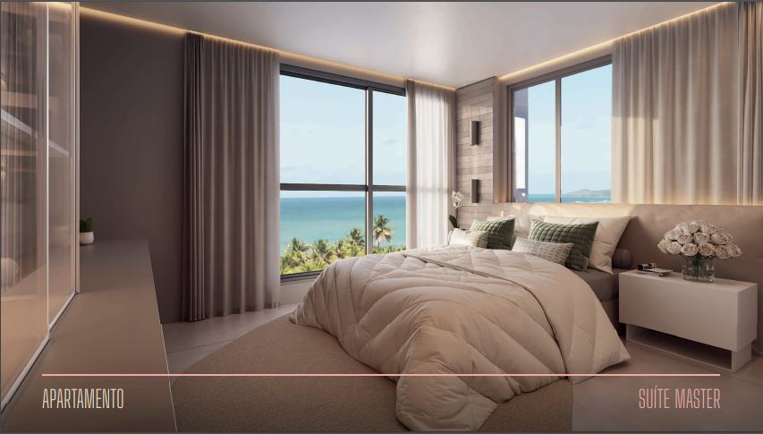 Suíte master com acabamento premium no Unique Paiva, Cabo de Santo Agostinho