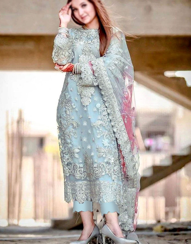 Heavy Embroidered Organza Wedding Dress 2026 with Handwork & Pearls