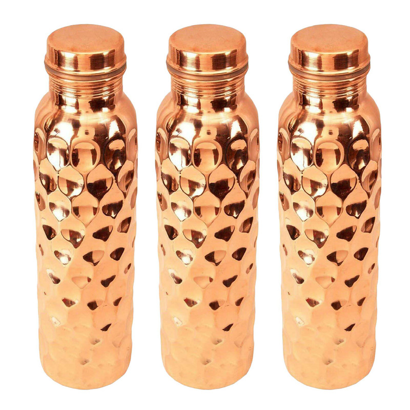 100% Reines Kupfer Trinkflasche Diamond Style 950ml Auslaufsicher Gesundheitliche Vorteile - Bild 4 von 6