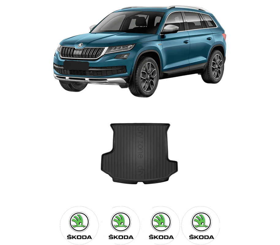 Tavita Portbagaj SKODA KODIAQ I (NS6, NS7, NV7) din 2016-2021, Protectie Portbagaj Auto, 4x Stickere auto cu SKODA