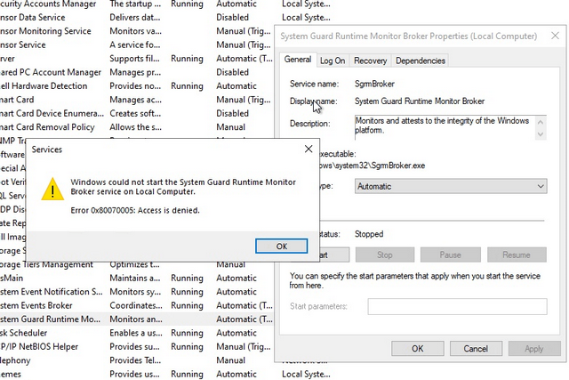 System Guard Monitor Broker service can't start