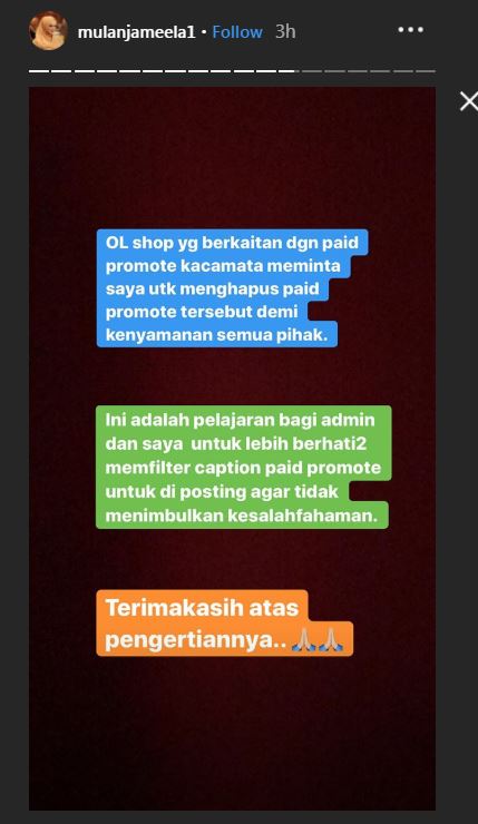 Mulan Jameela klarifikasi tentang kacamata Gucci