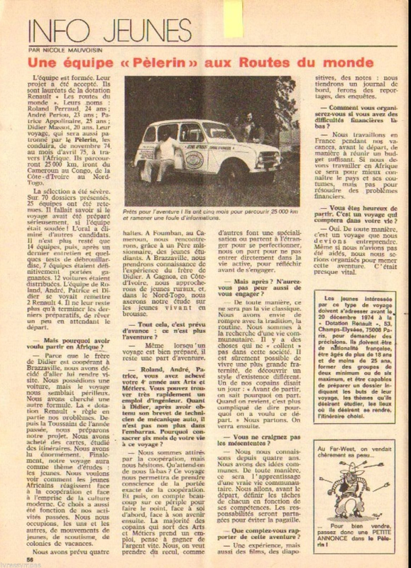 ARTICLE 4L ROUTE DU MONDE LE PELERIN 1974