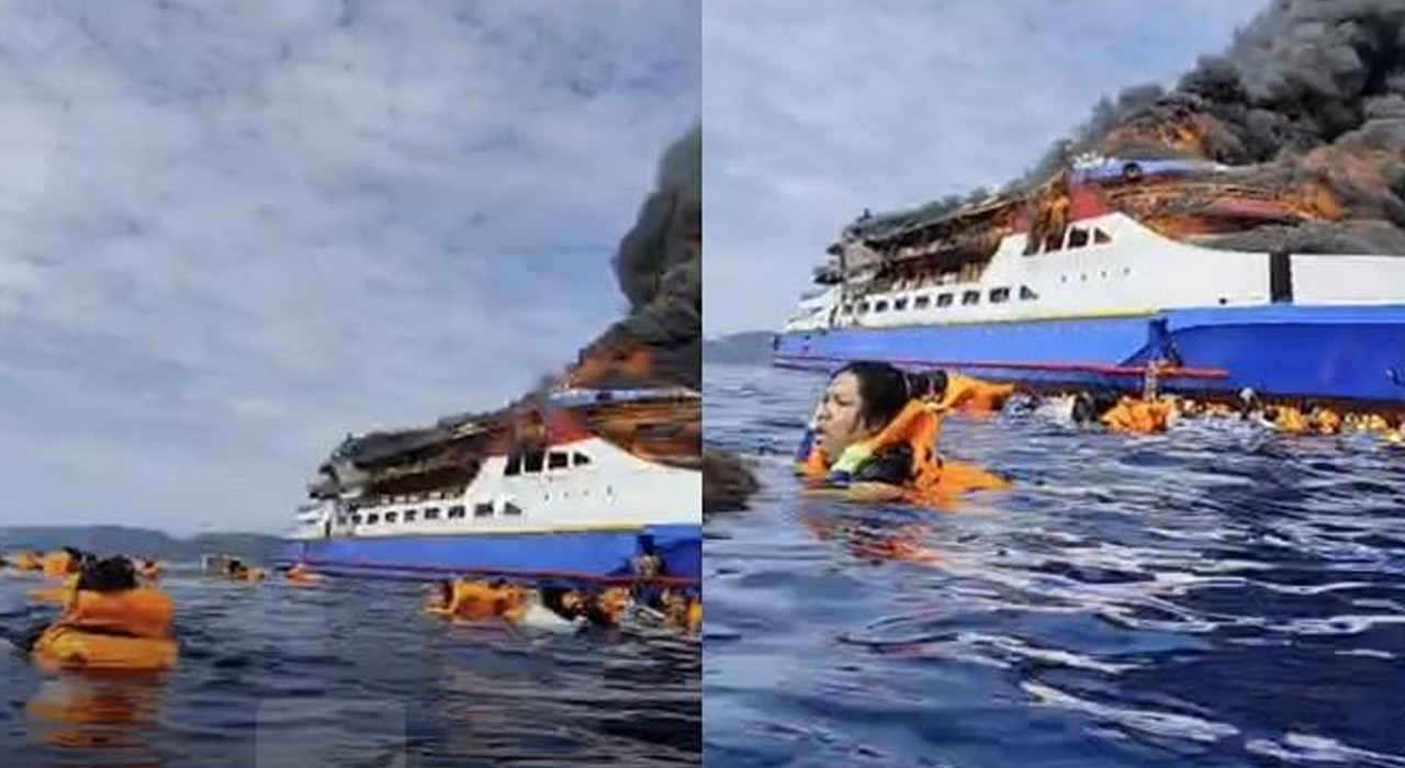 Heboh! Kebakaran Kapal di Perairan Pulau Taliase, Sulawesi Utara