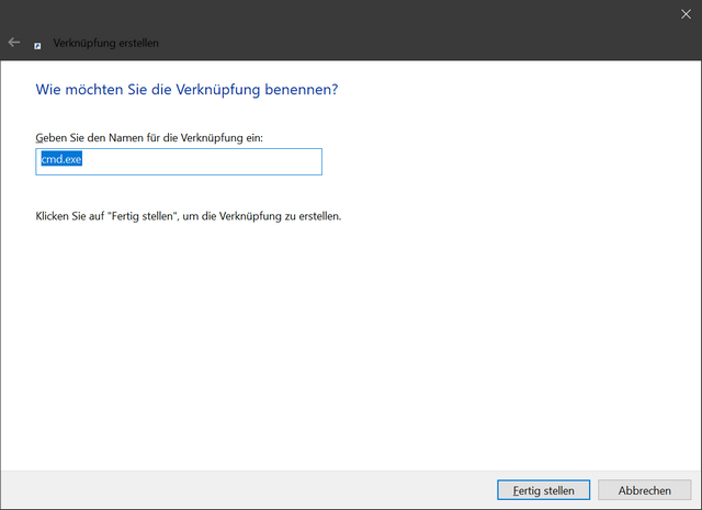 Verknüpfung anlegen - Schritt 2