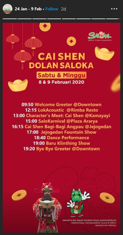 Jadwal acara Imlek 2020 di Saloka Theme Park Semarang.