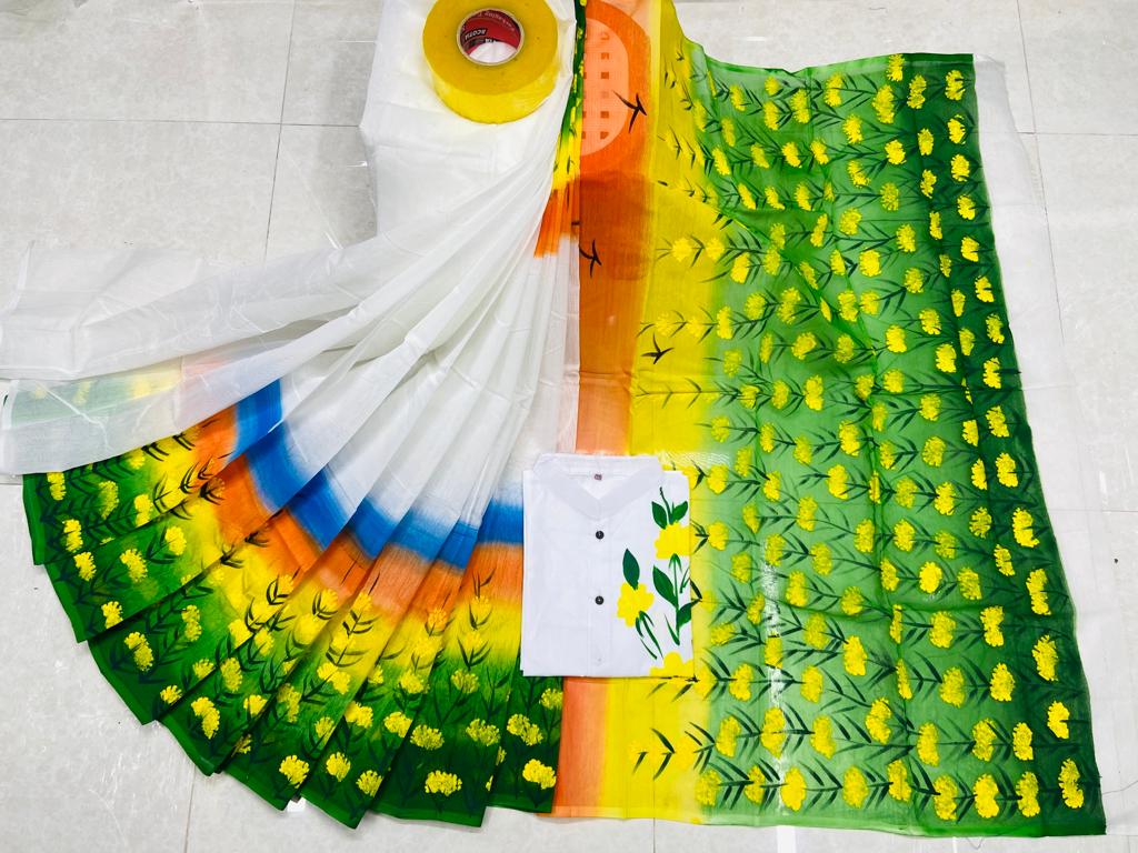 Hand Print Sharee Panjabi Couple Set