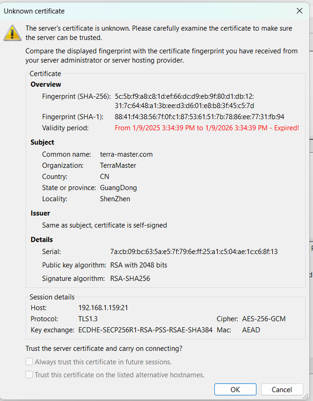 FTP TNAS Certificate