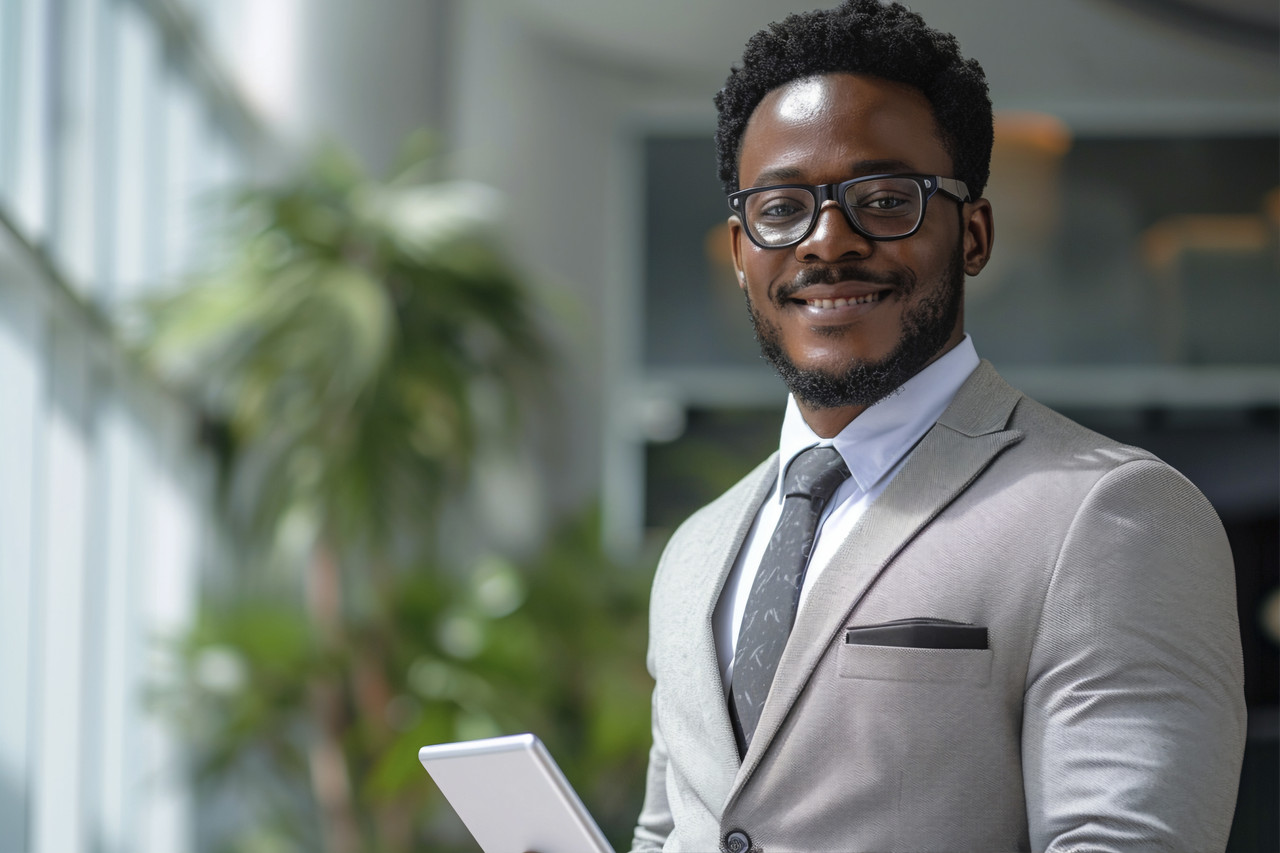 Professional manager reviewing documents in an office