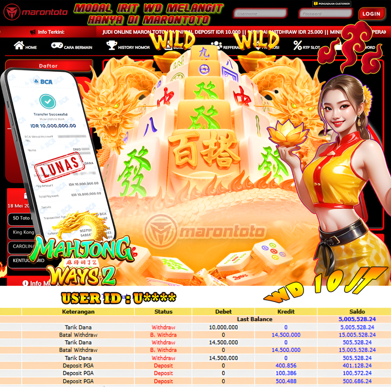 Bukti Kemenangan Member Marontoto Sebesar 10,000,000 JuTa