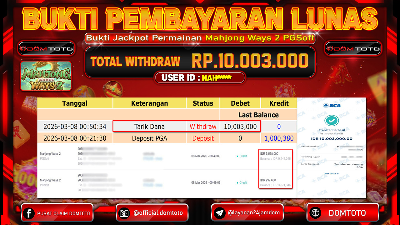 JACKPOT SLOT Mahjong Ways 2 PGSoft 08 MARET 2026