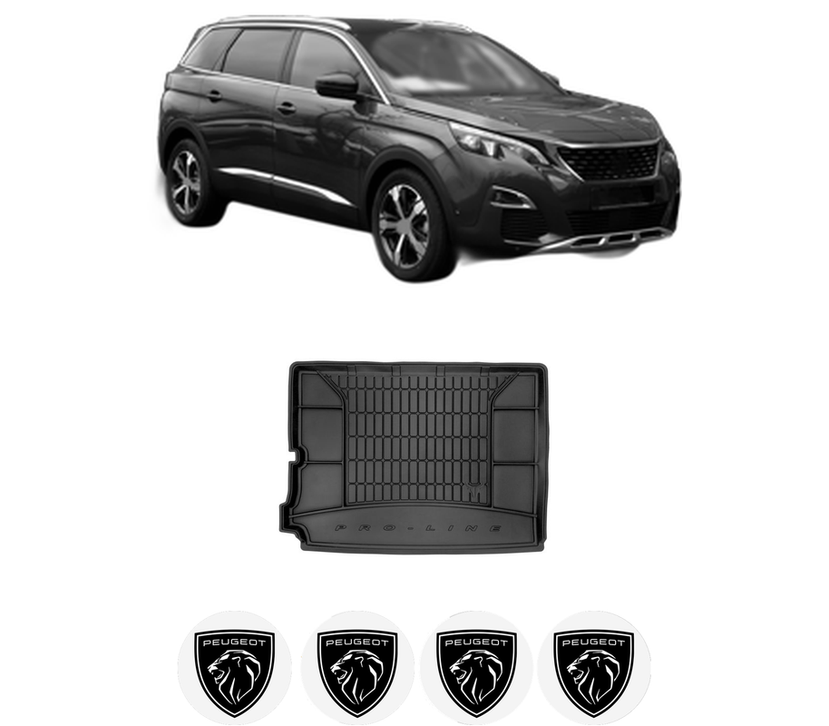Tavita Portbagaj PEUGEOT 5008 II (MC_, MJ_, MR_, M4_) din 2016-2019, Protectie Portbagaj Auto, 4x Stickere auto cu PEUGEOT