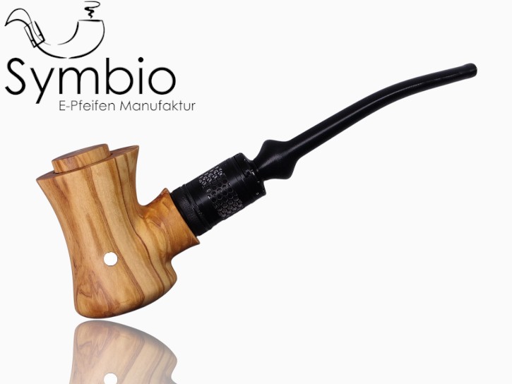 Handliche Omnia E-Pfeife aus italienischem Olivenholz, ergonomisch geformt f&uuml;r angenehmes Dampfen.