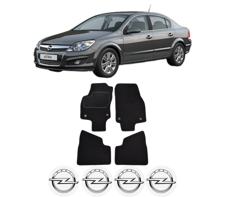 Set Covorase Presuri OPEL ASTRA H Saloon (A04) din 2007-2014, Auto, Material Textil Mocheta, 4 Stickere auto cu OPEL
