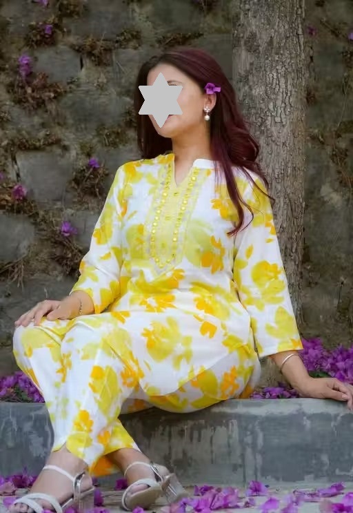 women cotton embroidery printed kurta pant set (cord set) Color 1 (KS115)