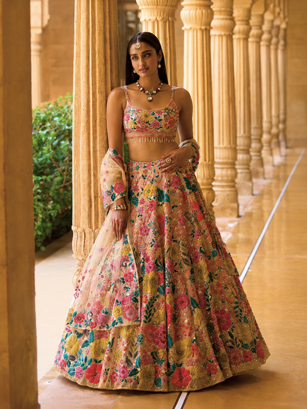 Seema Gujral floral bridal lehenga