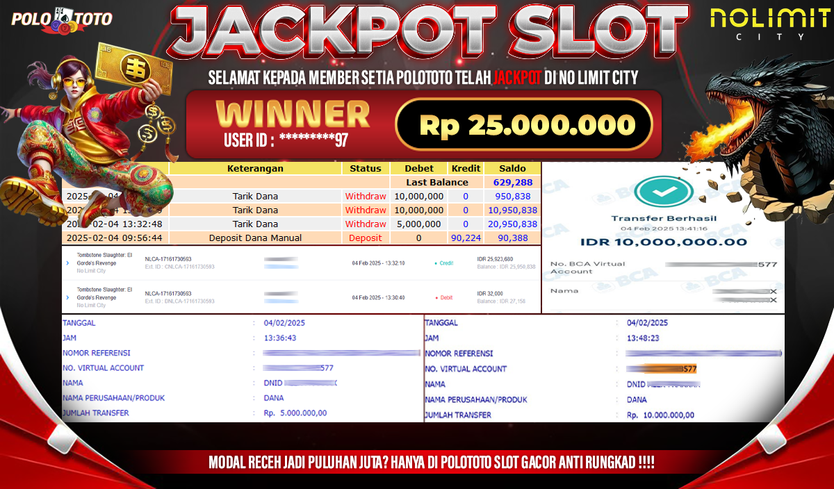 POLOTOTO JACKPOT SLOT NO LIMIT CITY Rp.25,000.000,-