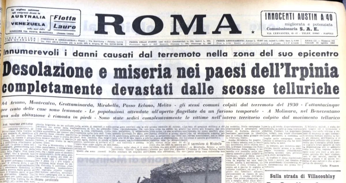 titolo giornale roma terremoto irpinia