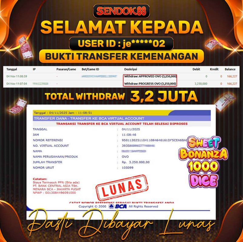 SENDOK88 JEPE! SWEET BONANZA 1000 DICE Rp 3.250.000,- LUNAS!