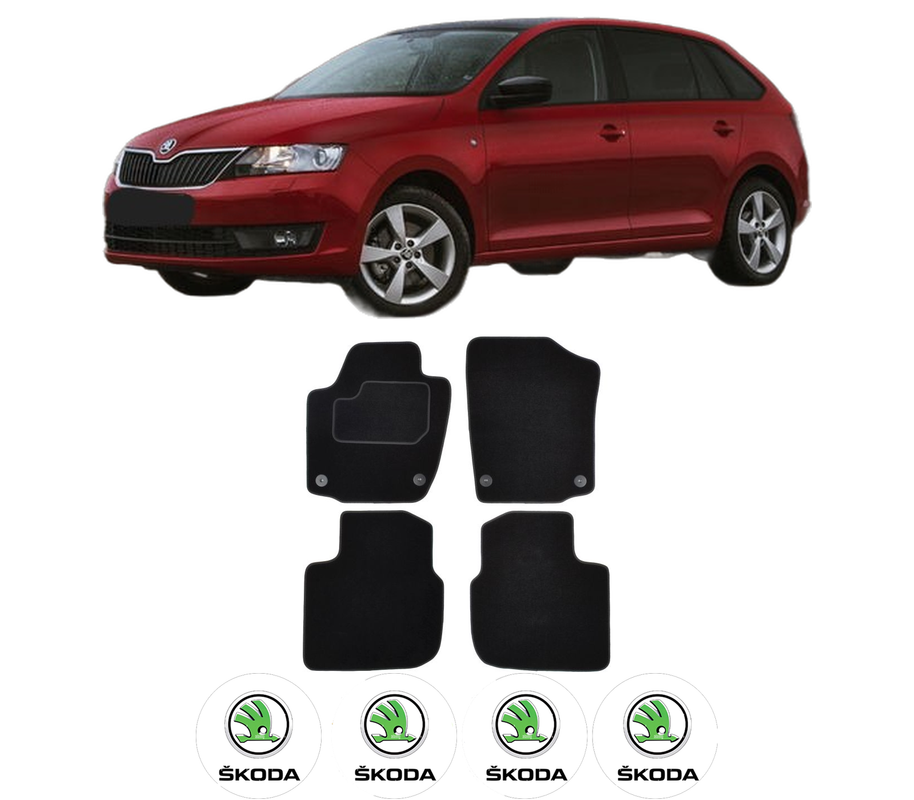 Set Covorase Presuri SKODA RAPID Spaceback (NH1) din 2012-2019, Auto, Material Textil Mocheta, 4 Stickere auto cu SKODA