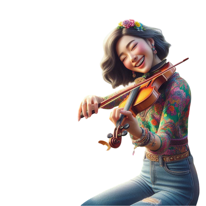 a whimsical woman in jeans with a violine (2)