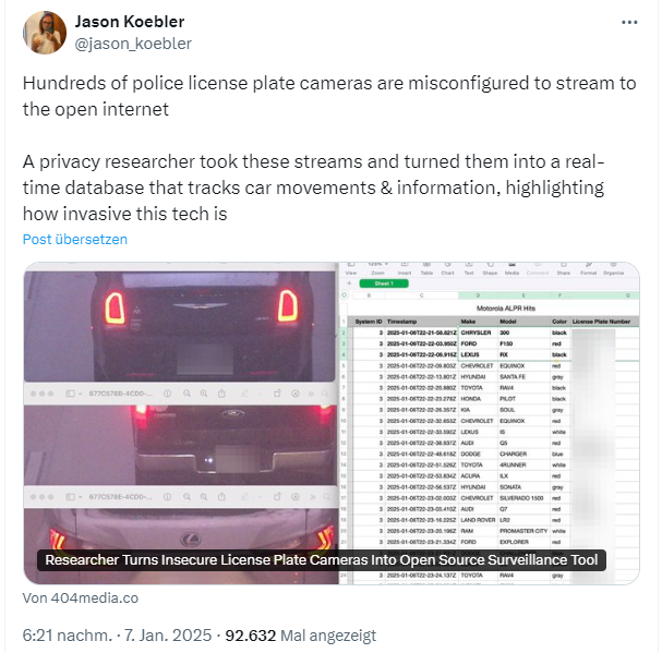 Überwachungskameras streamt Nummernschilder