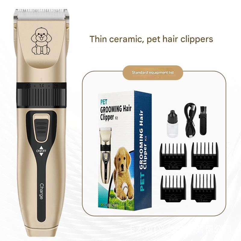 Supplier reference image for Professional Pet Grooming Hair Clipper Kit - Rechargeable, Low Noise - Gold