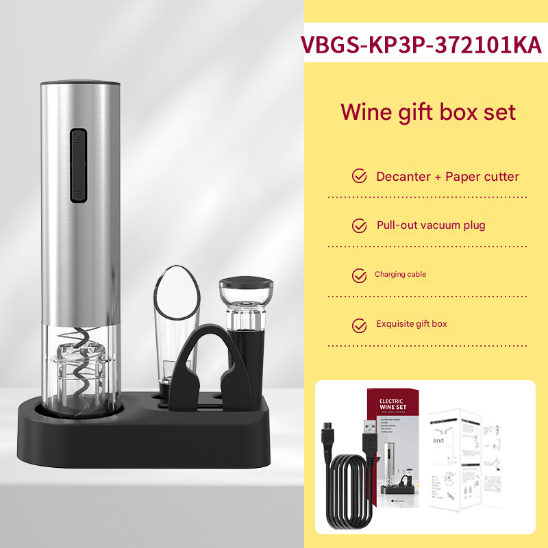 Electric Wine Opener Set 2-in-1 Rechargeable Automatic Corkscrew with Vacuum Seal Base Aerator Foil Cutter Professional Barware global Home Use