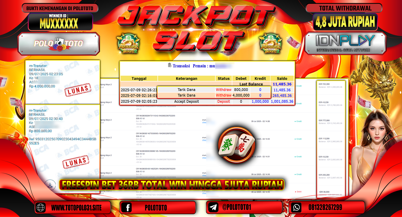 POLOTOTO JACKPOT SLOT MAHJONG WAYS 2 Rp.4.800.000,-