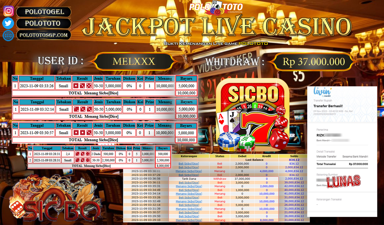 BUKTI PEMBAYARAN JACKPOT DIPOLOTOTO DIBAYAR LUNAS!!!