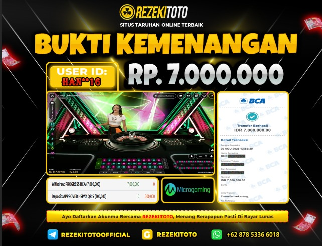 BUKTI KEMENANGAN 26 AGUSTUS 2025 DANCE DJ ROULETTE 7 JUTA 