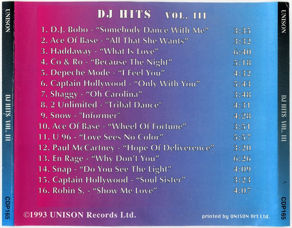 16/02/2023 - Various - DJ Hits Vol. III (CD, Compilation, Unofficial Release)(Unison  ‎– CDP165)  1993 R-1634902-1530444913-3404-jpeg