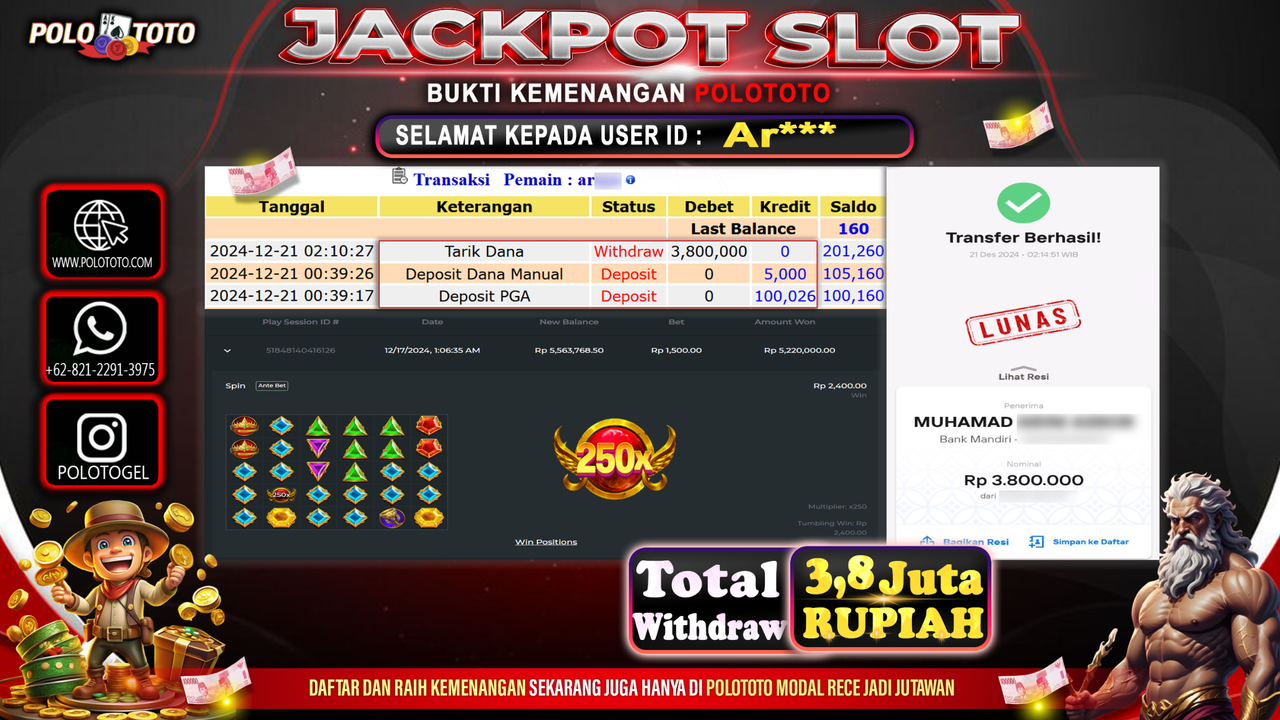 POLOTOTO JACKPOT SLOT GATES OF OLYMPUS Rp.3,800.000,-
