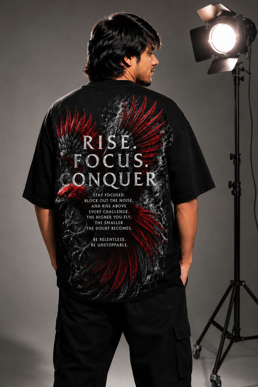 Phoenix Rise Oversized Tee - Midnight Black