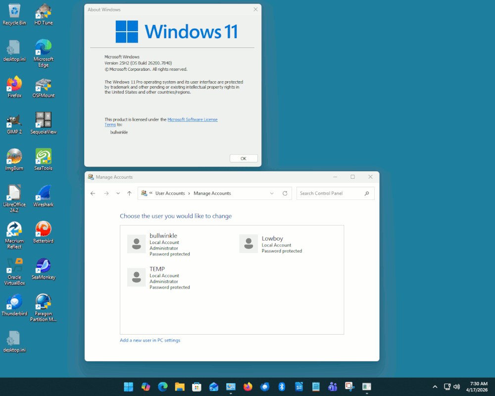 W11 Test Machine Local Acct 25H2