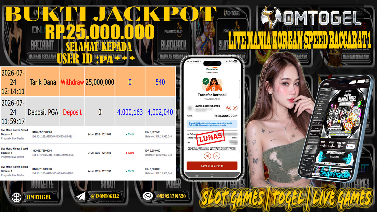 OMTOGEL JACKPOT PRAGMATICPLAY LIVE DEALER Rp,25,000,000,- DIBAYAR LUNAS
