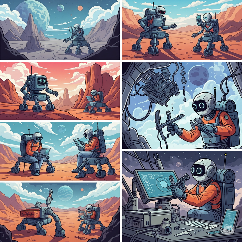 A depiction of AI analyzing complex data streams from space, possibly showing graphs, charts, and holographic interfaces.