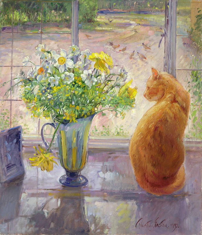 1-Timothy_Easton_-_Striped_Jug_with_Spring_Flowers_1992_-_(MeisterDrucke-310529)