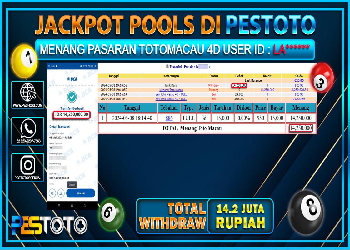 HANYA DI PESTOTO JP PASTI DI BAYAR LUNAS DAN CEPAT!!!!!! JP TOGEL { TOTO MACAU } Rp.14.200.000 !!!!!