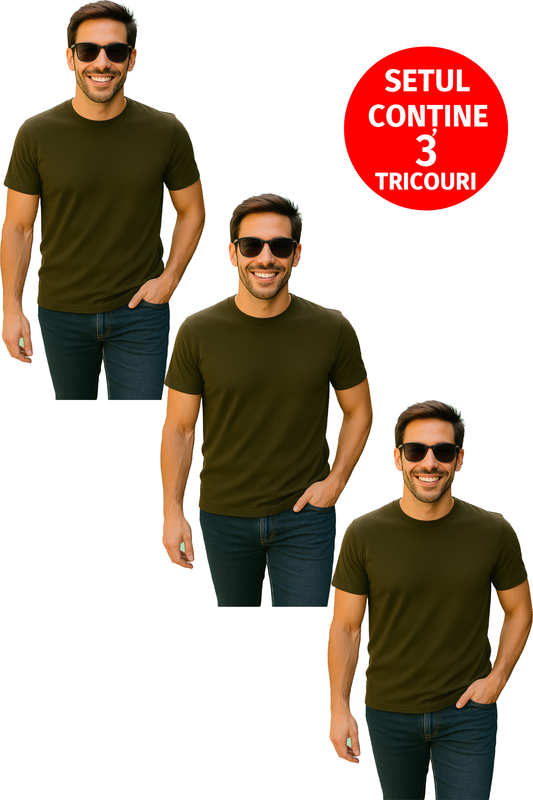 Set de 3 triouri barbati bumbac simplu, Cri-Flo, Culoare Military, Marime S