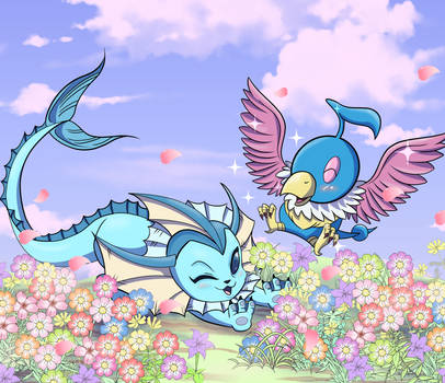 vaporeon-and-shinny-chatot-by-raigiecros