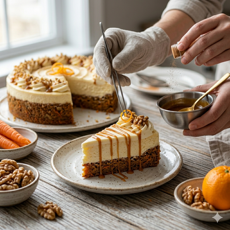 Plated Carrot Cake Cheesecake - Elegant Holiday Dessert Presentation