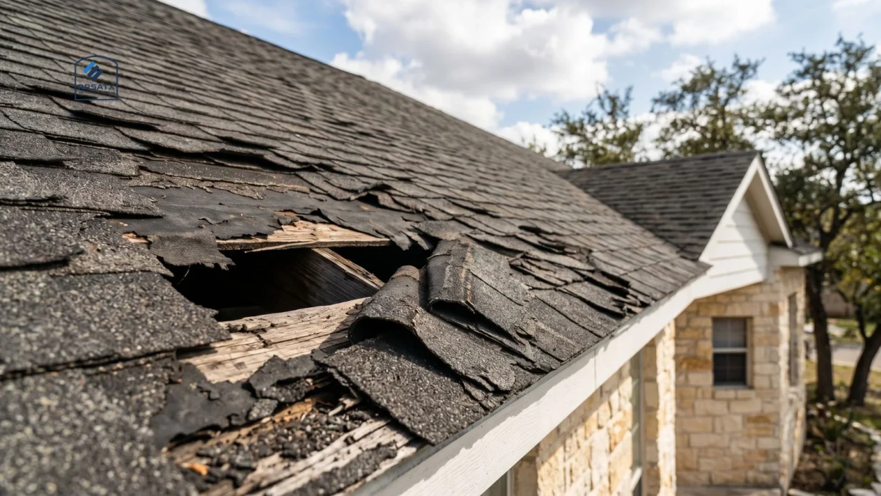 Curling and missing asphalt shingles San Antonio roof