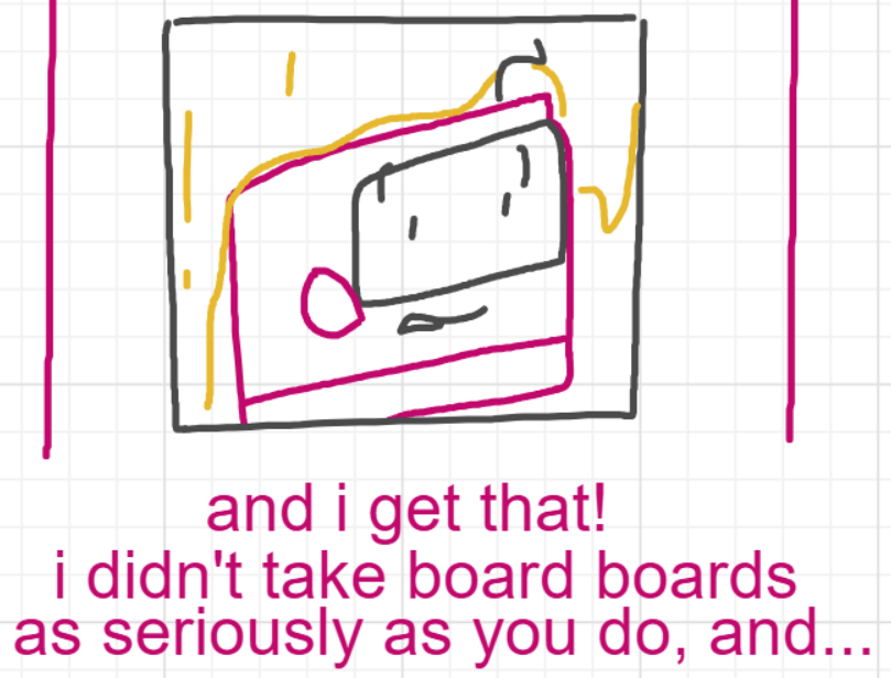 A panel from You're In Danger, Boy, episode seven of the Board Boards object show by Furretwalk/WalkingFurret.